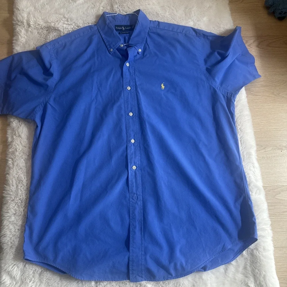 Ralph Lauren Medium Blue Featherweight Twill XL Causal‎ Button Down